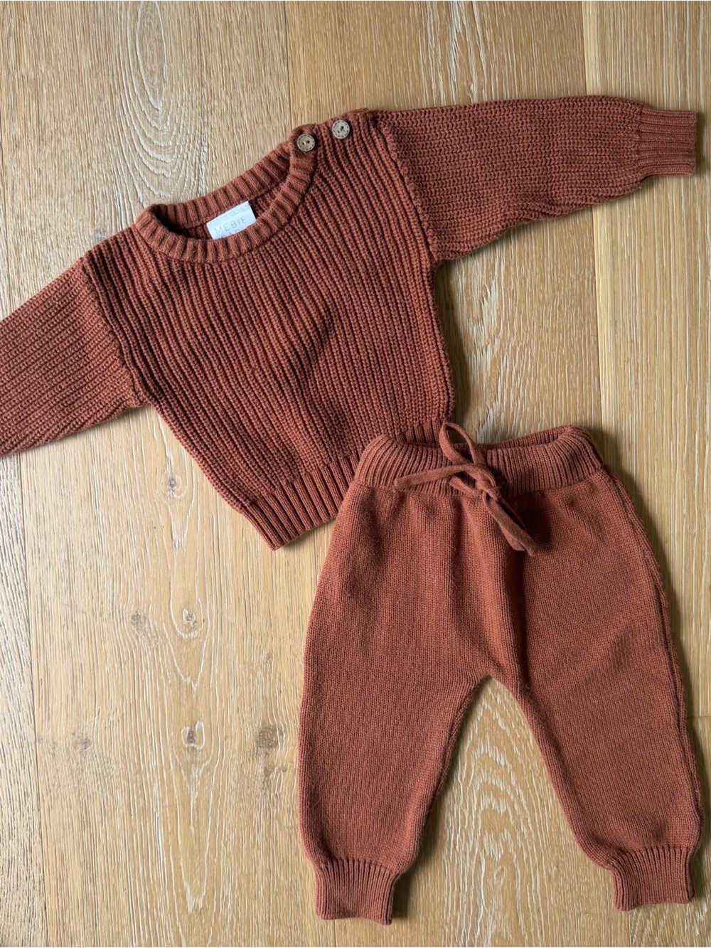 Kids Knit Jogger Set - Rust Brown Sweater & Sweatpants